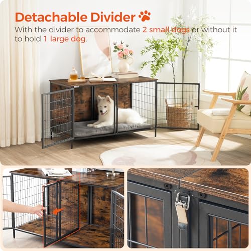 Dog Crate Furniture for 2 Dogs, 43.3" Dog Kennel with Removable Divider, view 5