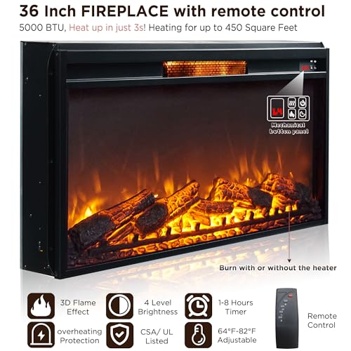 35.7" Tall Farmhouse Fireplace TV Stand for 80 Inch TV Living Room, Black, view 4