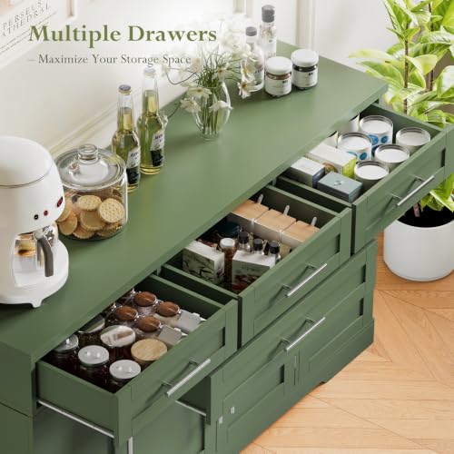 54" Sideboard Cabinet, Kitchen Buffet Cabinet with Storage, Olive Green, view 5