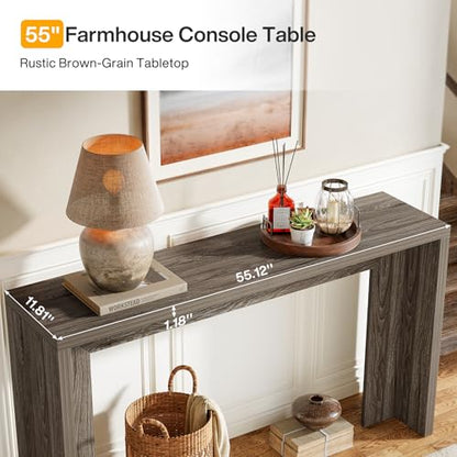 Tribesigns Farmhouse Console Table, 55-Inch Wooden Sofa Table with Storage for Entryway, Foyer, Hallway, Living Room, Easy Assembly (Gray)