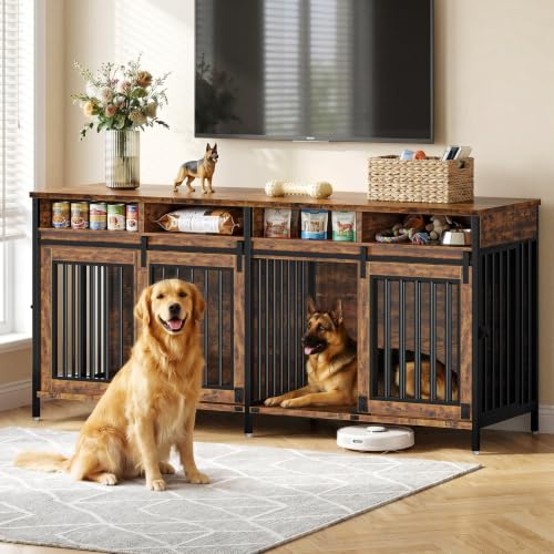 78.7" Dog Crate Furniture with Removable Divider and Drawers, view 2