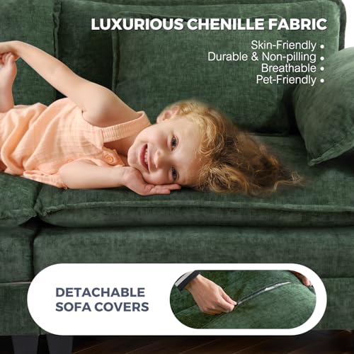 116" L Shaped Modular Sectional Cloud Couch with Pillow, Deep Seat Sofa Couches for Living Room, 4-Seat Modern Sofa with Movable Ottoman, Chenille (Green, U Shaped(4+2))