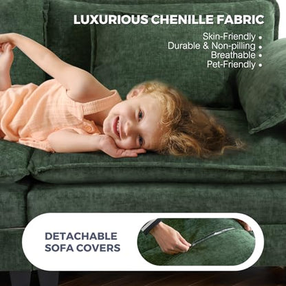 116" L Shaped Modular Sectional Cloud Couch with Pillow, Deep Seat Sofa Couches for Living Room, 4-Seat Modern Sofa with Movable Ottoman, Chenille (Green, U Shaped(4+2))