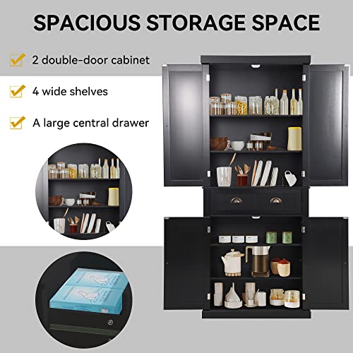 Tall Black Kitchen Storage Cabinet with Adjustable Shelves, view 4