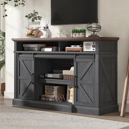 66" W Farmhouse TV Stand, Entertainment Center with Storage, Grey, view 2
