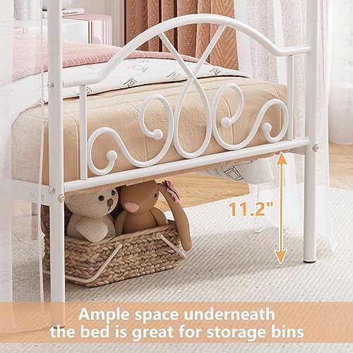 Twin Princess Canopy Bed Frame with 4 Posters, Twin Size Bed for Kids Girls, view 7