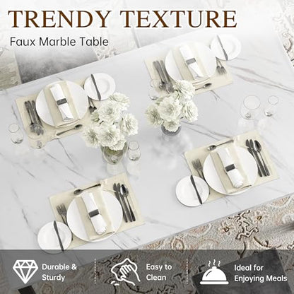 Dining Table Set for 4, Faux Marble Small Kitchen Table Chairs Set of 4 with Luxurious Button Tufted Dinner Chairs for Kitchen and Dining