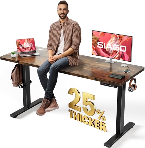 Electric Standing Desk Adjustable - 63 x 24 Inch Sit Stand up Desk with 0.8 Inch Thick Tabletop - Adjustable Height Table with 3 Memory Preset, Cable Management for Home Office