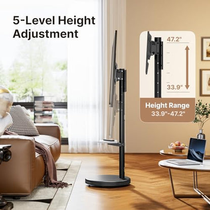 Height Adjustable Rolling TV Stand for 37-86 Inch Screens up to 110 Pounds, Portrait to Landscape, Heavy Duty Mobile TV Cart with Shelf Max VESA 600x400mm, Black