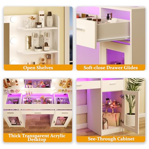 Vanity Desk, Makeup Vanity Desk with Mirror and Lights 3 Colors, view 7