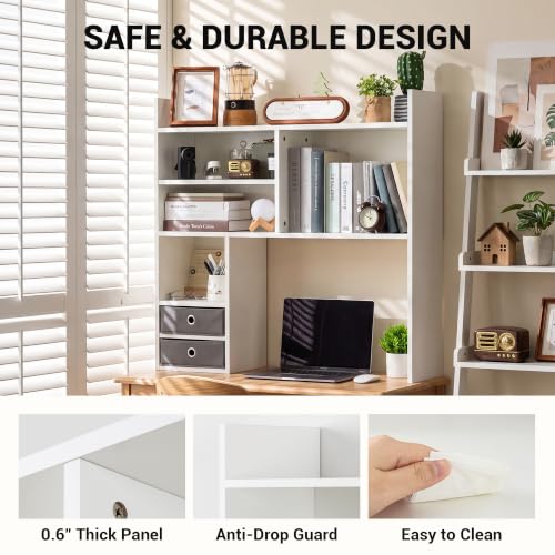 Desktop Bookshelf, High-Capacity Desk Hutch Organizer, White, view 5