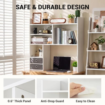Desktop Bookshelf, High-Capacity Desk Hutch Organizer, White, view 5