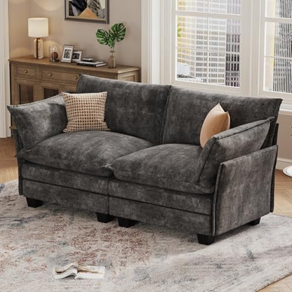 Modular Sectional Sofa, Loveseat 2 Seater Cloud Couch, Chenille Modern Sectional Couches for Living Room, Apartment Grey