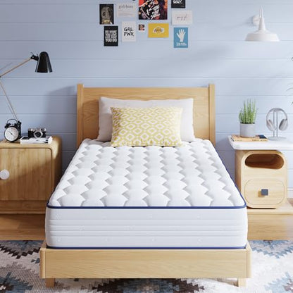 6 Inch Twin Mattress for Fresh Sleep, Twin Size Mattresses with Innerspring for Pressure Relief, Bonnell Coil Hybrid Mattresses Breathable Cover CertiPUR-US Certified Bed Mattress in a Box