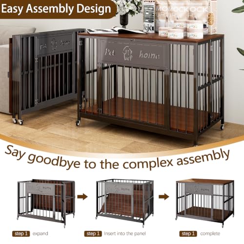39" Foldable Dog Crate Furniture for Medium Dogs, Walnut, view 4