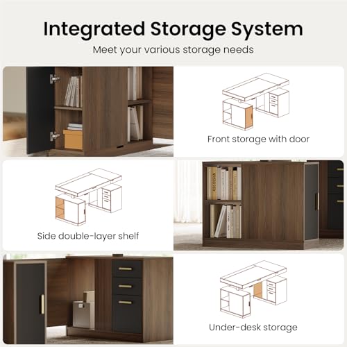 63" L Shaped Executive Standing Desk with 5-Drawer File Cabinet, view 7