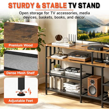 55 Inch Wide TV Stand with Power Outlets, LED Strip Lights, view 4