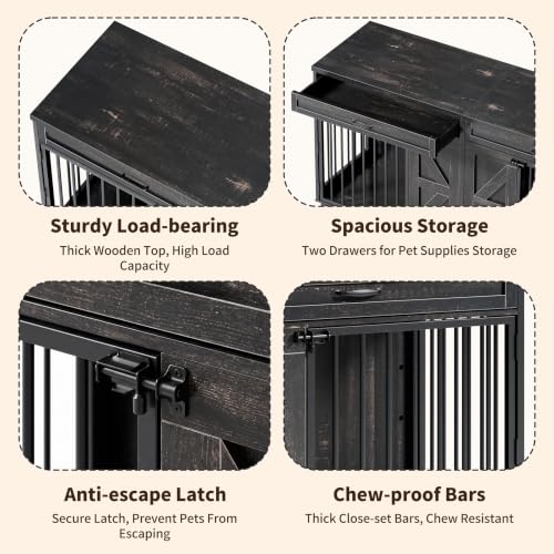 Dog Crate Furniture TV Stand with Storage Drawers, Large Wooden Kennel, view 8