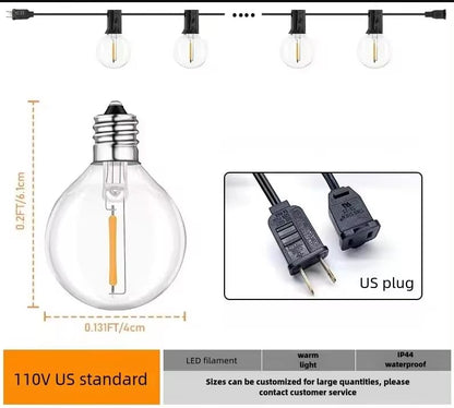 Outdoor String Light 50FT Patio Black with 52 Shatterproof G40 LED Clear Globe, view 3