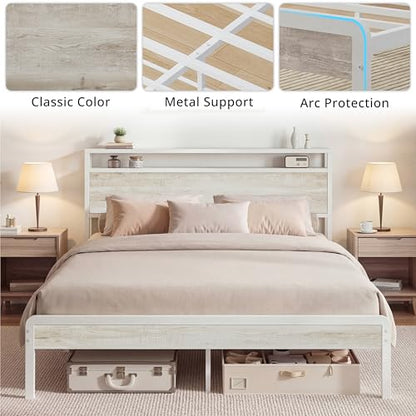 Queen Bed Frame with 2-Tier Storage Shelf Headboard, view 7