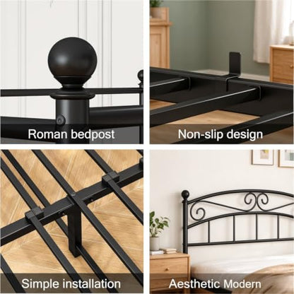 Full Size Canopy Bed Frame Black, Metal Four Posters Bed Frame, view 6