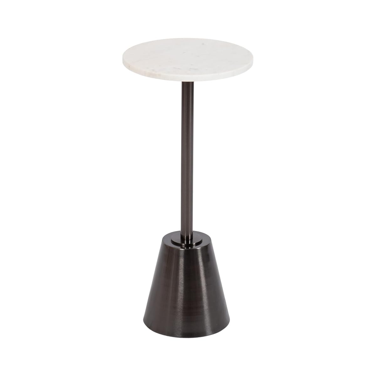 Tira Elegant Round Drink Table, 10 x 22, White Marble and Gray Gunmetal, Modern Glam Circle Martini Table for Use as a Small Bedroom Nightstand or Living Room Plant Stand Option