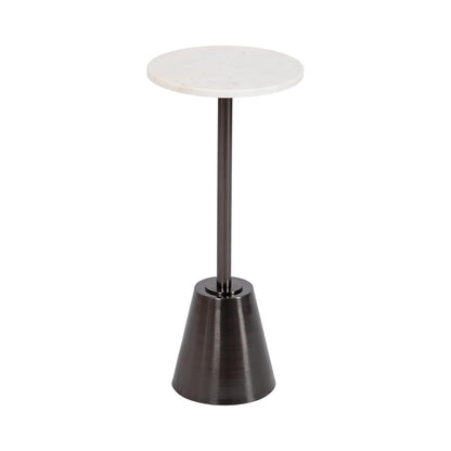 Tira Elegant Round Drink Table, 10 x 22, White Marble and Gray Gunmetal, Modern Glam Circle Martini Table for Use as a Small Bedroom Nightstand or Living Room Plant Stand Option