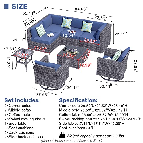 8 Pieces L Shaped Outdoor Patio Sectional Furniture With Swivel Chairs, view 3