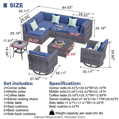 8 Pieces L Shaped Outdoor Patio Sectional Furniture With Swivel Chairs, view 3
