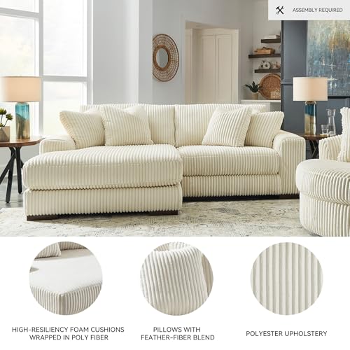 Signature Design by Ashley Lindyn Sectional, 2-Piece Couch with Chaise, Deep Seat L-Shape Sofa, Sag-Resistant Platform Foundation and Wide Cord Fabric Upholstery for Living Rooms, Ivory