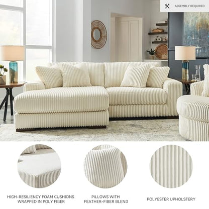 Signature Design by Ashley Lindyn Sectional, 2-Piece Couch with Chaise, Deep Seat L-Shape Sofa, Sag-Resistant Platform Foundation and Wide Cord Fabric Upholstery for Living Rooms, Ivory