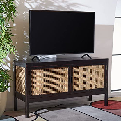 SAFAVIEH Karel TV Stand for up to 55" Flatscreen – Coastal Black & Light Natural, 2 Doors, Fully Assembled Entertainment Media Console (MED2100A)