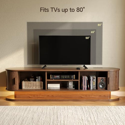 70" TV Stand up to 80 Inch with LED Lights and Power Outlet, Walnut, view 4