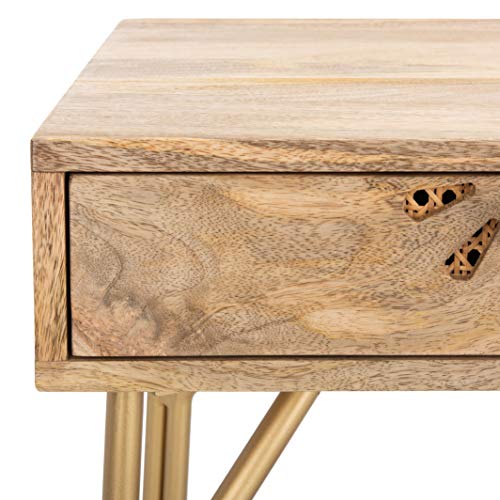 SAFAVIEH Home Lily Natural Cane and Brass 2-Drawer 30-inch Home Office Desk