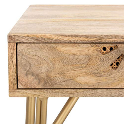SAFAVIEH Home Lily Natural Cane and Brass 2-Drawer 30-inch Home Office Desk