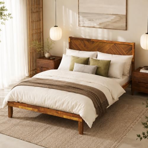 62" Queen Bed Frame with Headboard, Wood Platform Bed Frame Queen Size, view 7
