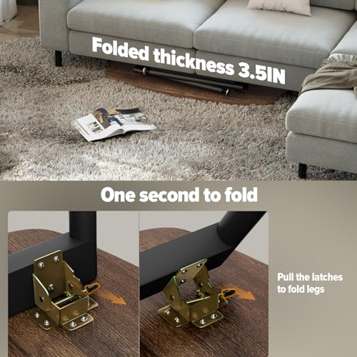 Folding Coffee Table for Small Spaces, No Assembly Farmhouse Portable Living Room Table, Walnut 39.3x19.6x17.7 Inch