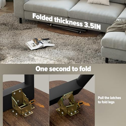 Folding Coffee Table for Small Spaces, No Assembly Farmhouse Portable Living Room Table, Walnut 39.3x19.6x17.7 Inch