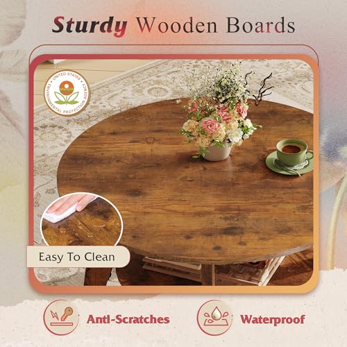 Round Coffee Table, 2-Tier Small Coffee Table with Storage Shelf, Circle Wood Center Table for Living Room, Apartment, Easy Assembly, Rustic Brown