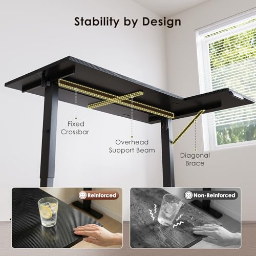 55" Reversible L Shaped Electric Standing Desk, Carbon Fiber Black, view 6