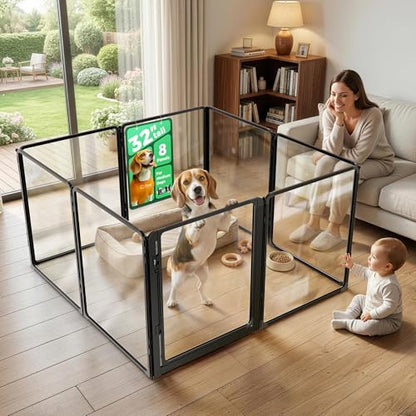 AuraSpace Pro Clear Acrylic Indoor Dog Playpen, 32" H, 8 Panels, view 2
