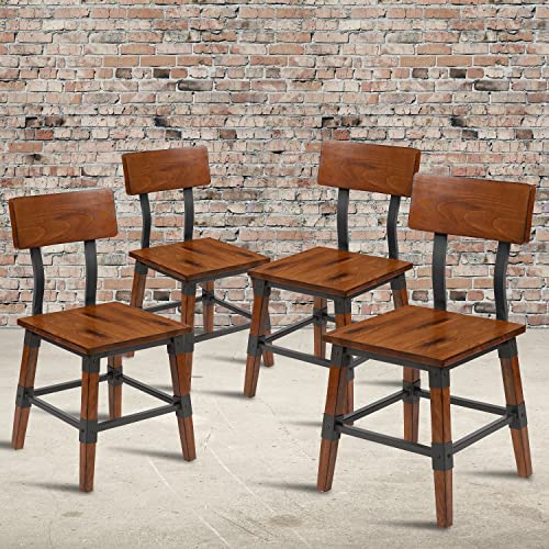 Jackson 4 Pack Rustic Antique Walnut Industrial Wood Dining Chair