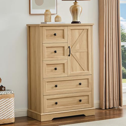 Farmhouse Dresser for Bedroom, Tall Chest of Drawers, Natural Oak, view 2