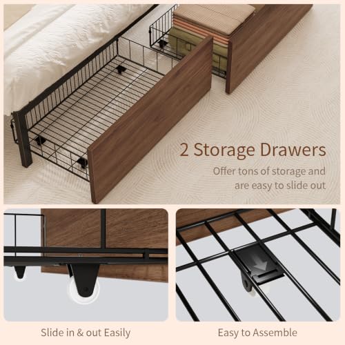 Mid-Century Modern Walnut Bed Frame with Storage, view 6