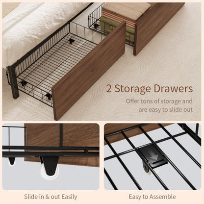 Mid-Century Modern Walnut Bed Frame with Storage, view 6