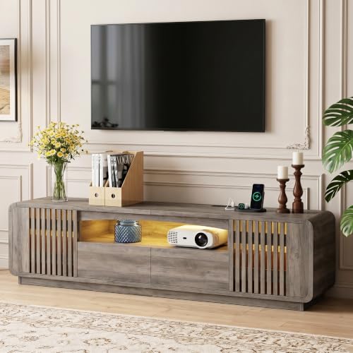 63" TV Stand with LED Lights, TV Console for 55-70" TVs, Grey, view 6