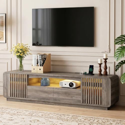 63" TV Stand with LED Lights, TV Console for 55-70" TVs, Grey, view 6