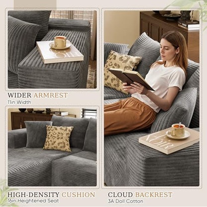 Boneless Couches for Living Room, 108" Sectional Modular Sectional Sofa with Deep Seat, Cloud Comfy Couch with L-Shape Chaise, Easy Assembly (Corduroy, Gray)