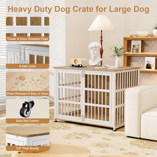 42" Furniture Style Large Dog Crate with Wheels, view 6