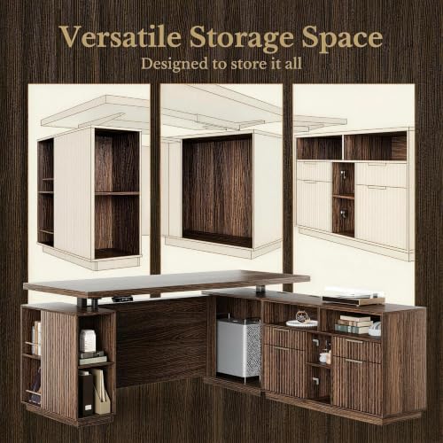 L Shaped Executive Standing Desk with File Cabinet, view 5